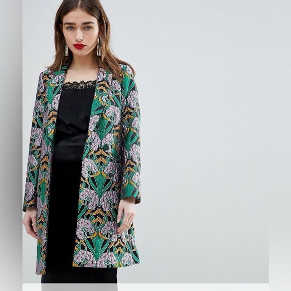 ASOS  ~ Lilac Green Gold Floral Jacquard "Trinny" Coat - Picture 1 of 17